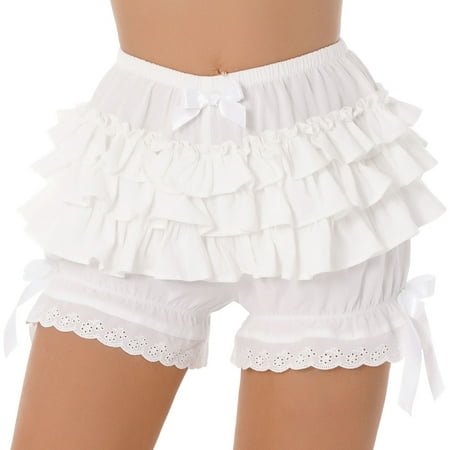Doomiva Women s Lolita Ruffle Shorts Security Shorts Pants Pettipants Tiered Bloomers Panties White L