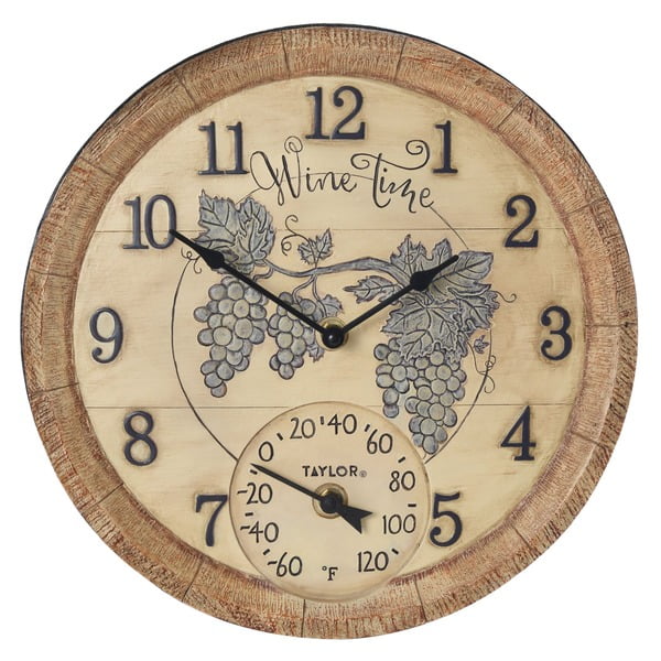 Taylor Precision Products 92690T 14-Inch Clock with Thermometer (Wine Time)