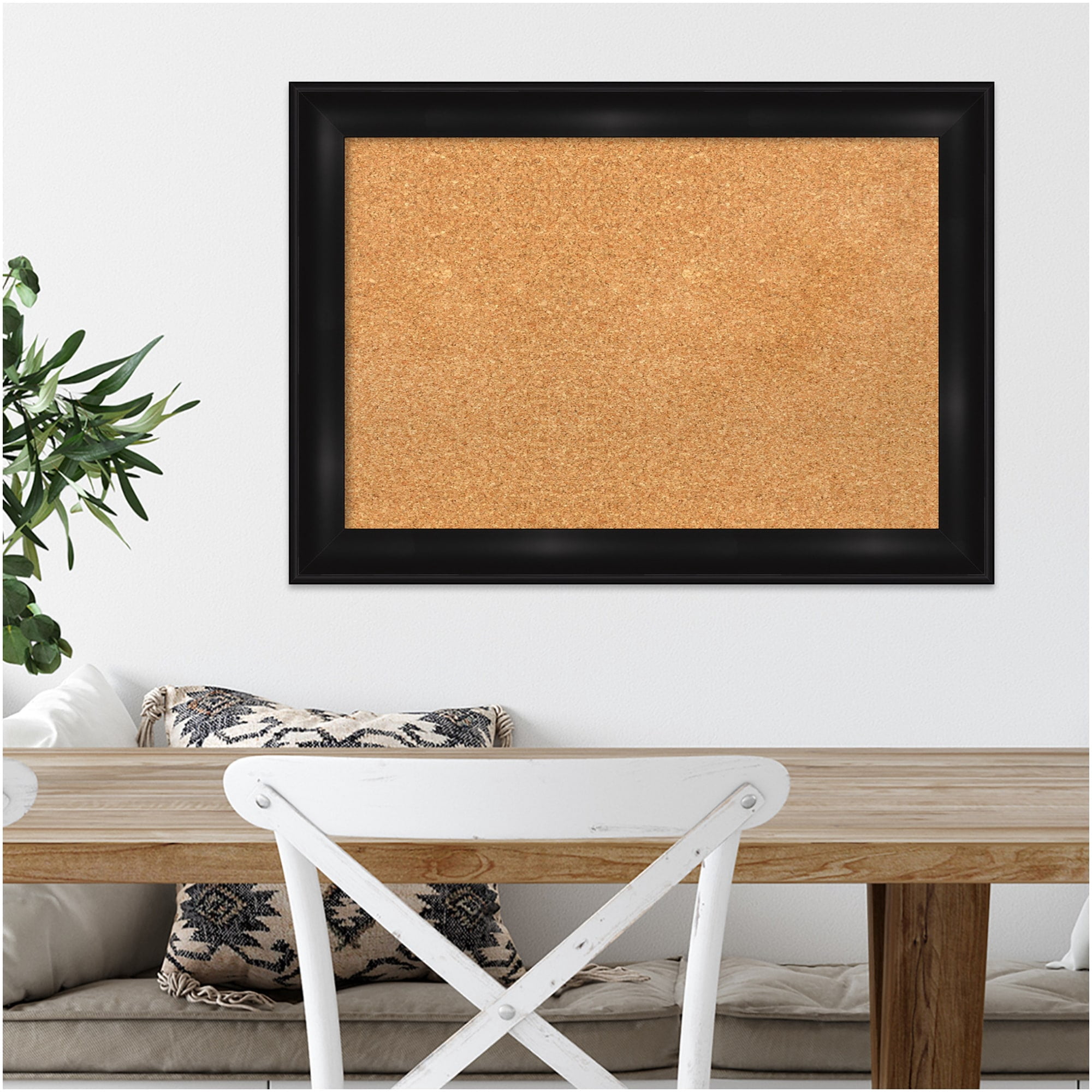 Amanti Art Natural Cork Board Framed Grand Black Narrow Bulletin Board 28 in. x 20 in.