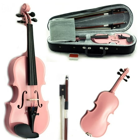 SKY Solid Wood 1/10 Size Kid Violin with Lightweight Case, Brazilwood Bow and Pink Color