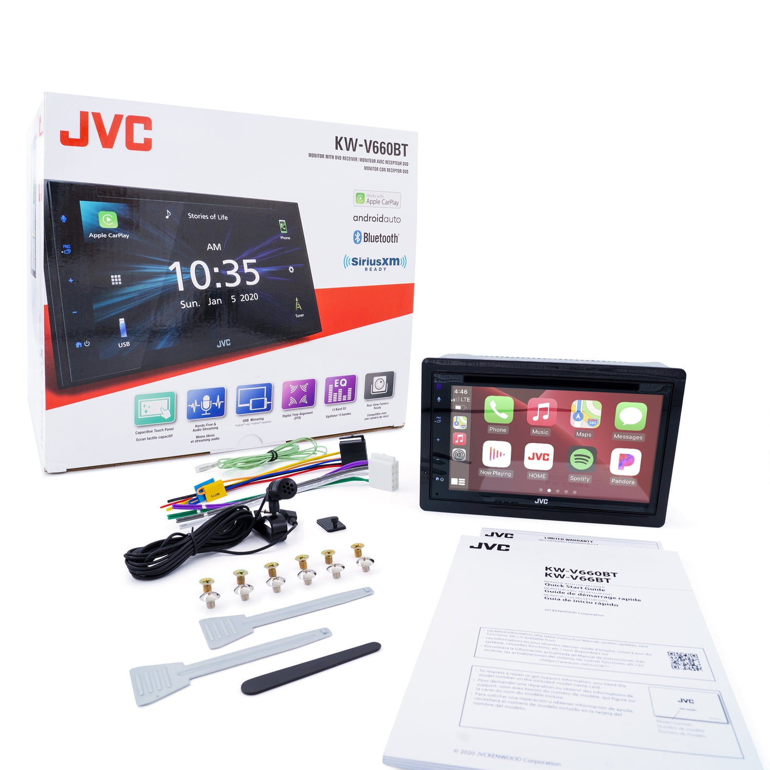 6.8-In. Double-DIN In-Dash DVD Receiver with Bluetooth, Apple CarPlay, Android Auto, and SiriusXM Ready