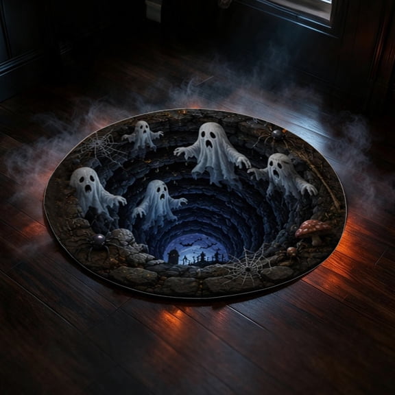 Halloween Decorations,Halloween Rug 24in, 3D Illusion Door Mat Non Slip, Funny Visual Effect Round Mat for Indoor Decor(B)