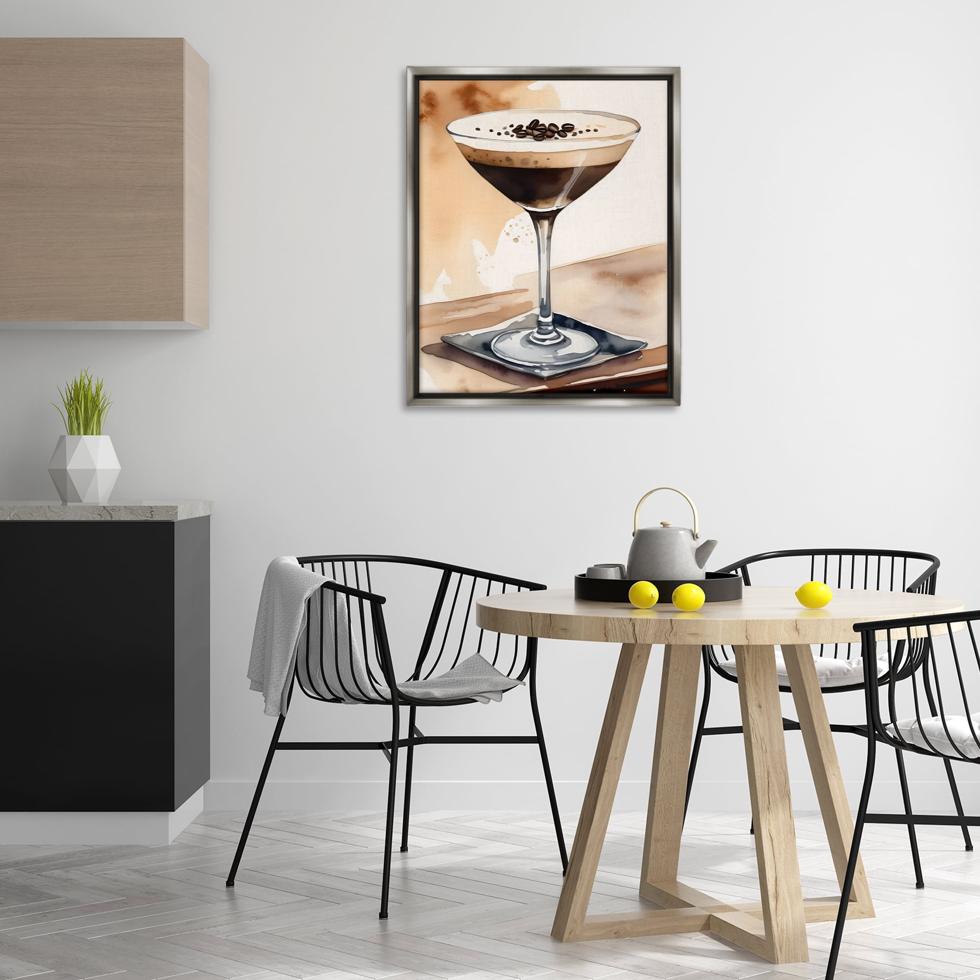Stupell Industries Espresso Martini Watercolor Food & Beverage Painting Gray Floater Framed Canvas Art Print Wall Art, 25 x 31