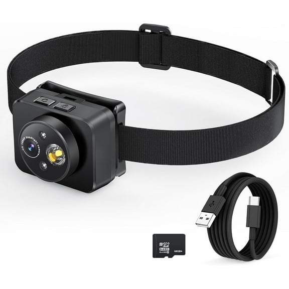 Head-Mounted Camera,LED headlamp,1080P HD Body Action Camera,Wearable Video Recording,Smart Sensing Control Shock-Absorbing Cam,Suitable for Nighttime Activities: Electricians,Cycling,Fishing,Hiking
