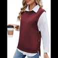 thumbnail image 1 of Suéteres de Punto para Mujer, Cuello Redondo, Lazo, Color Liso, Botones y Abertura Lateral, 2025 Vino Tinto S, 1 of 9