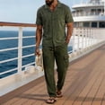 thumbnail image 2 of QSAWXQZ Men's Cotton 2PC Pants Set Lapel Short Sleeves Button Down Shirt Elastic Waist Cargo Pants with Pockets Casual Outfit Lightweight for Summer L, 2 of 6