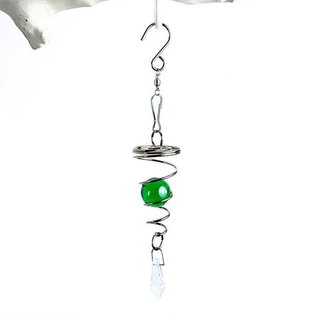 

MENRKOO Home Decorations Glass Ball Jewelry Stainless Steel Rotating Wind Chime Crystal Pendant Army Green