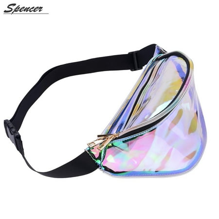 Marathon Fanny Pack - Spencer Hologram Fanny Waist Pack Shiny Metallic Bum Travel Waist Pouch Bag for Women (Clear)