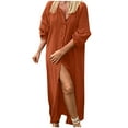 thumbnail image 1 of Robe d'Été pour Femmes 2024 Mode Grande Taille Décontractée Coton Lin Manches Courtes Col Rond Robe 50 % de Réduction!, 1 of 5