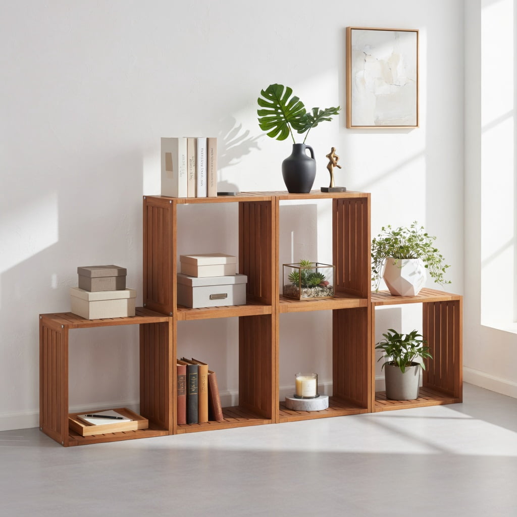 Demi Bonn 3-Cube Bookcase, Solid Wood Construction, Stackable Design, Open Slatted Shelves, Storage Organizer