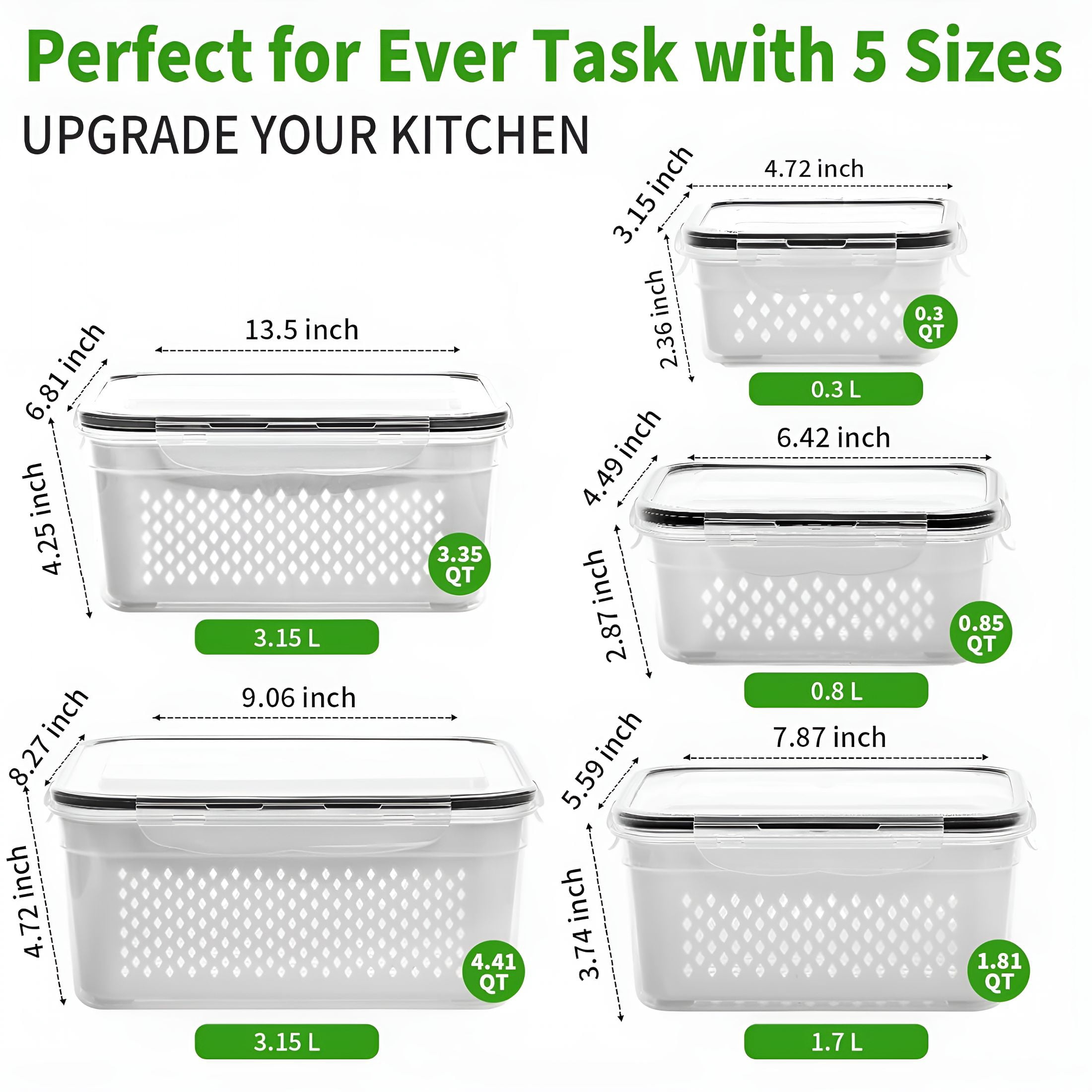 ACDANC 5-Pack Large Fruit Storage Containers for Fridge with Removable Colander,2 in 1 Produce Storage Containers,Bpa-Free Fridge Organizers and Storage Keep Fruits,Vegetables