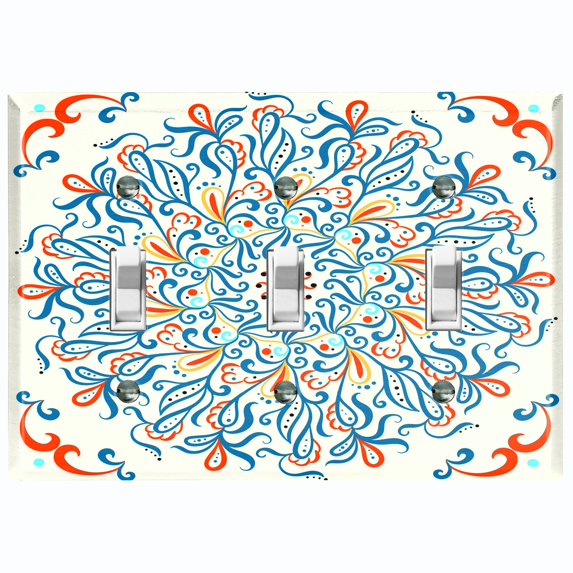 Metal Light Switch Plate Cover Colorful White Flower Heart Mandala Tile Pattern TIL037