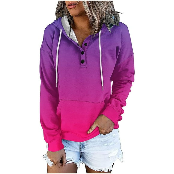 Rbaofujie Couples Hoodies Women's Fashion Printed Pocket Long Sleeve Blouse Casual Tops Sweatershirt Button Hoodies Hot Pink Ladies Sweaters