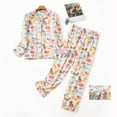 thumbnail image 3 of Arlun Womens Flannel Cute Pajama Sets Fashion Plaid Cartoon Pattern Printed 2 Piece Pjs Loose Soft Comfortable Warm Loungewear Button Down Long Sleeve Trousers Fall Winter Pajamas Set White2 S, 3 of 3