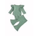 thumbnail image 3 of Qiylii Newborn Baby Clothes Set, Rufffle Long Sleeve Top Romper Flare Pants, 3 of 6