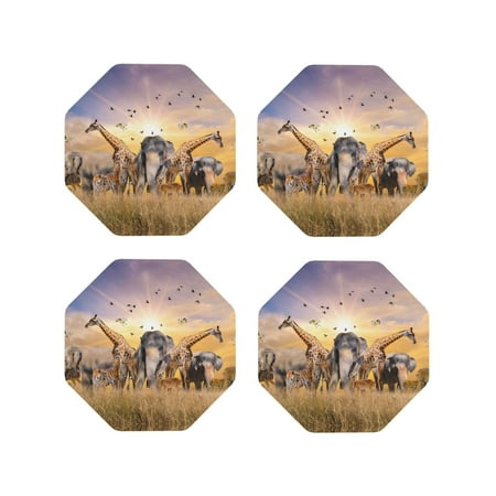 

Leather Coasters Set of 4 - Wildlife Protection Lightweight Non-Slip Drink Coasters for Desk Anti-Scalding Desk Cup Coasters for Office Table Decor Octagon