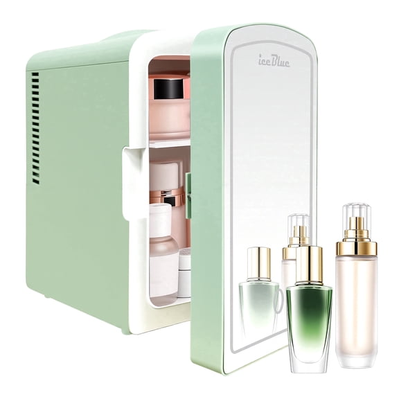 IceBlue LED Mirror 6L Mini Fridge, Portable Skincare Refrigerator, Car & Home Dual Use Cooler for Makeup, Cosmetics & Drinks
