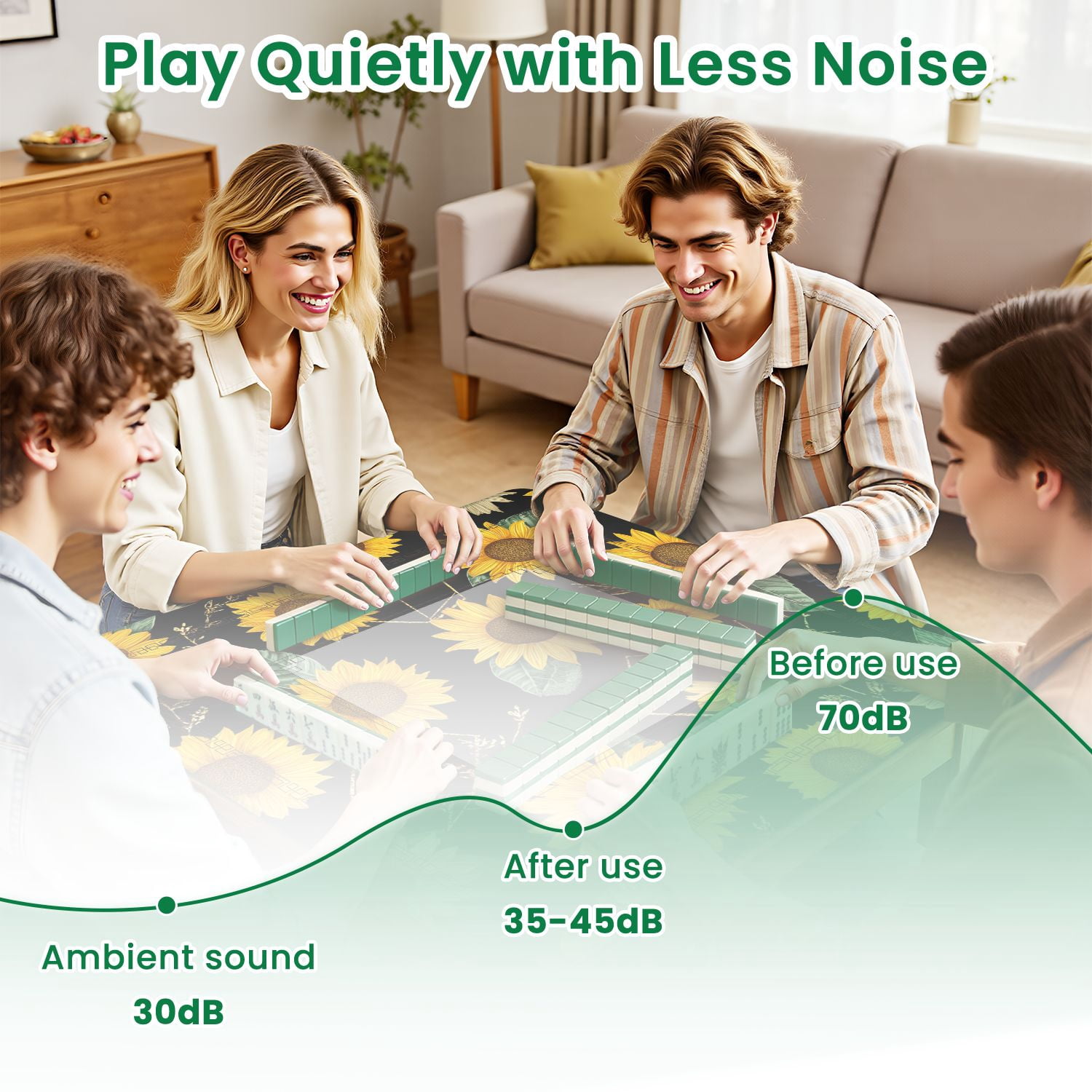 Mahjong Mat 31.5" x 31.5" Seamless golden polygonal shapes sunflowers Non-Slip Noise Reduction American Mahjong Tiles Table Cover for Dominoes Poker Card Board Games Gift
