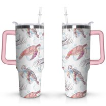 40oz Cute Ocean Life Turtle Stainless Steel Flip Straw Tumbler Spill Proof Travel Cup Double Wall Vacuum Insulated Coffee Mug with Top Handle