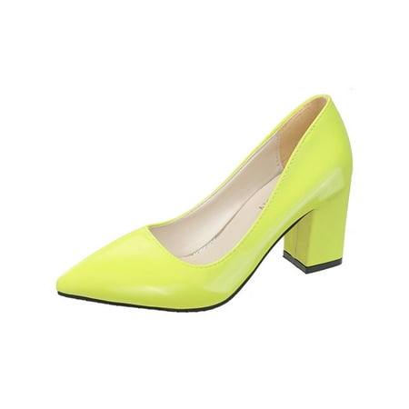 

Woobling Womens Comfort Pointed Toe Pump Party Fashion Slip On Formal Block Heel Dress Shoes Green 8