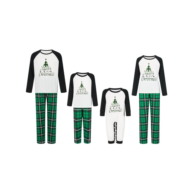 SUNSIOM Matching Family Pajamas Sets Christmas PJ's Long Sleeve Tree Print Raglan Tops + Plaid Pants Set Loungewear