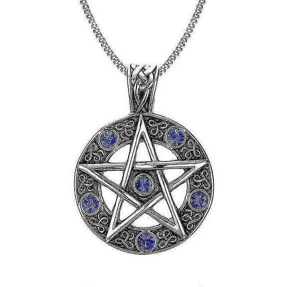 Vintage Style Jewelry Pentagram Pentacle Pagan Wiccan Witch Gothic Pewter Pendant Necklace For Men Woman 24" Chain Choker-XK11723