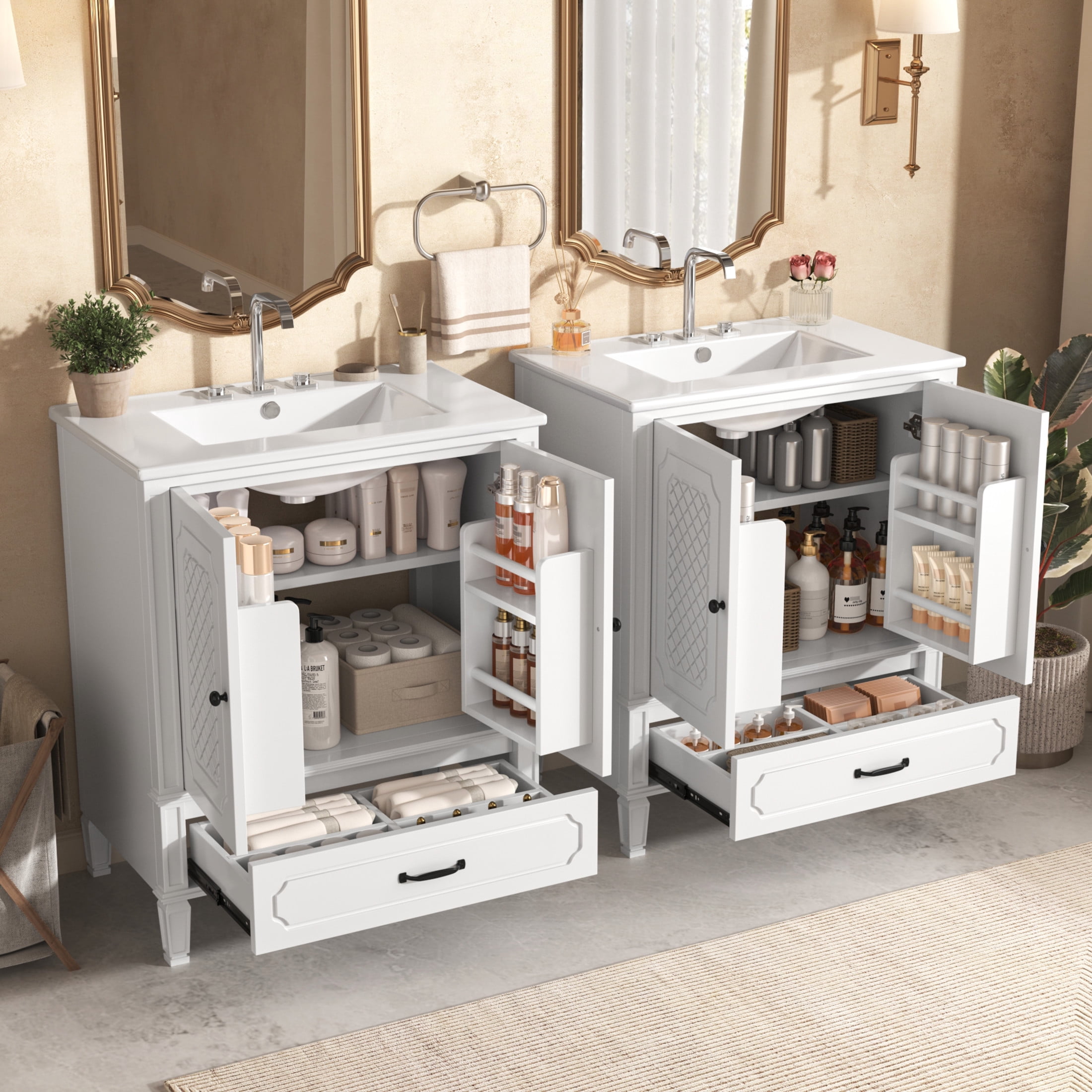 Christopher Knight Home Retro 2 Piece 30" Bathroom Vanities with Ceramic Sinks, Soft-Close Doors, White