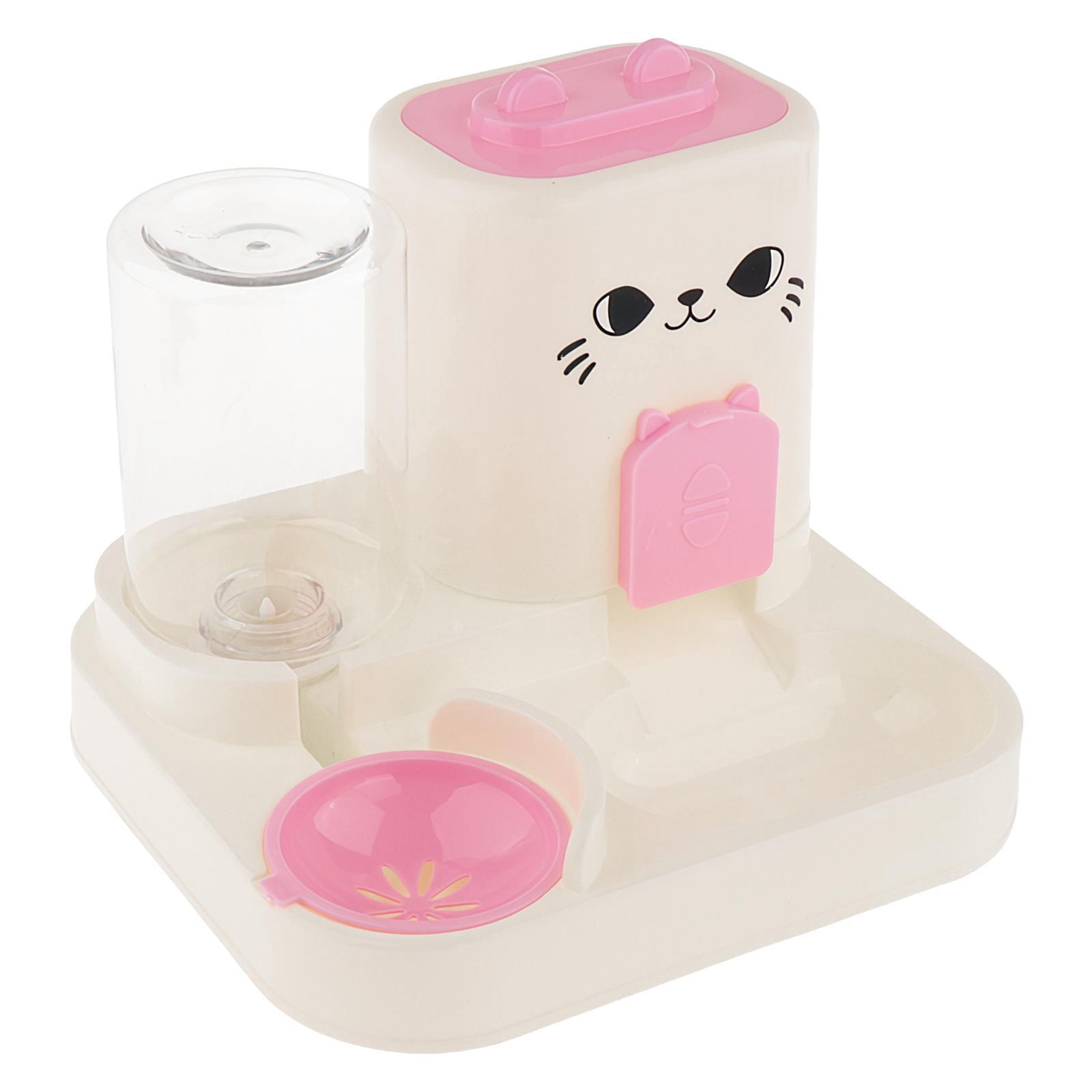 Stgfyxgs 2 in 1 Automatic Pet Feeder Water Dispenser Portable Travel Supplies Cat Food Bowl Food Container for Kitten Small Dogs Bunny Pink