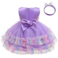 thumbnail image 4 of Kids Summer Dresses Little Girls Prints Sleeveless Party Holiday Court Tulle Mesh Dress Hairband Set Princess, 4 of 5