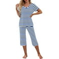 thumbnail image 3 of CLOISE Womens Pajama Sets 2-Piece Comfy Short Sleeve Sleepwear Shirts and Comfort Capri Pants with Pockets Night Clothes Set Comfortable Striped Print Funny Nightwear, 3 of 7