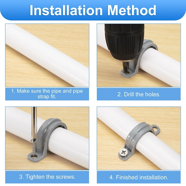 AUXBC 10 Pack 2 Inch PVC Pipe Straps – U-Shaped, Two Hole Mounting Clamps For Conduit, Cable, Hose, Grey