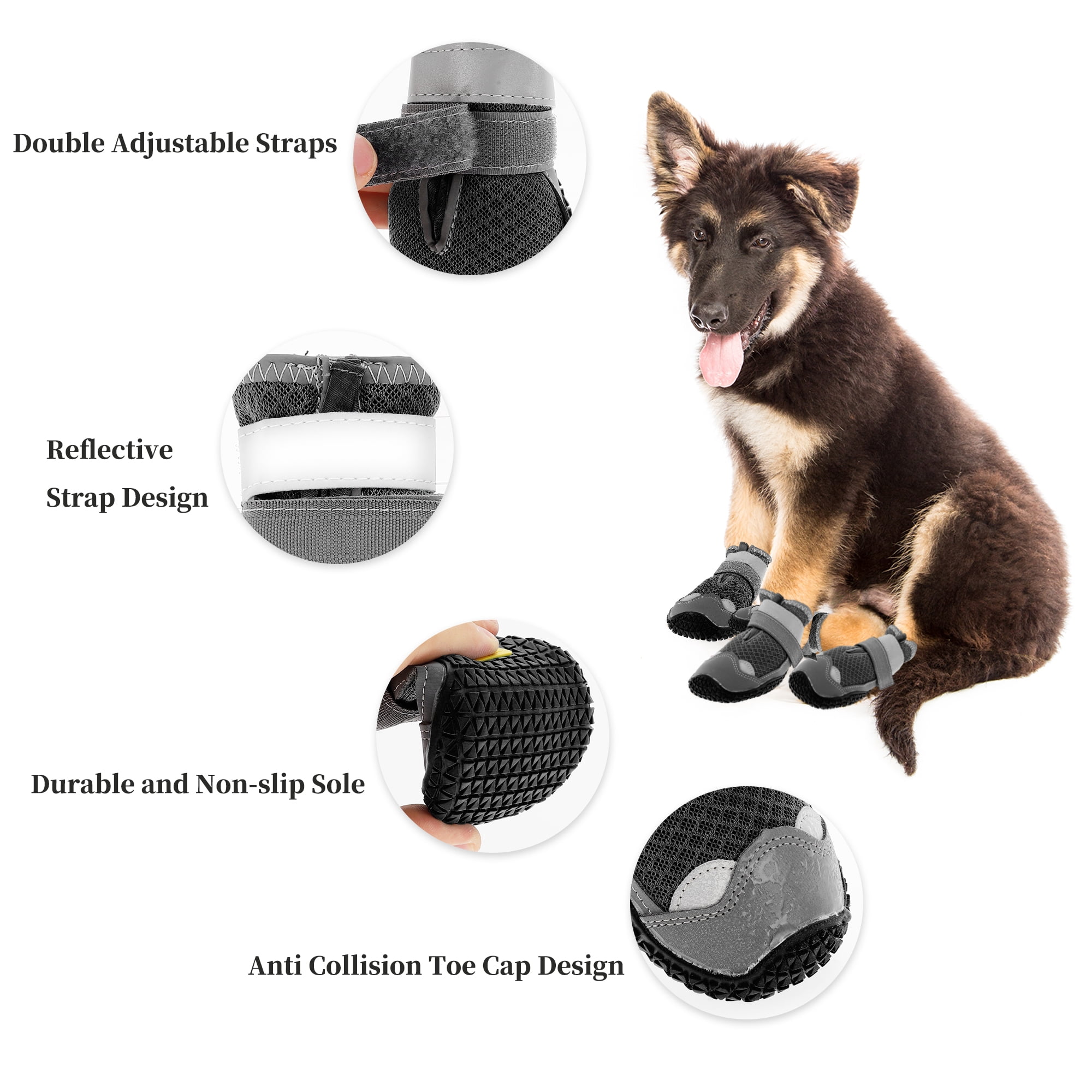 Unique Bargains 4pcs Reflective Waterproof Dog Anti Slip Shoes for Dogs X Large