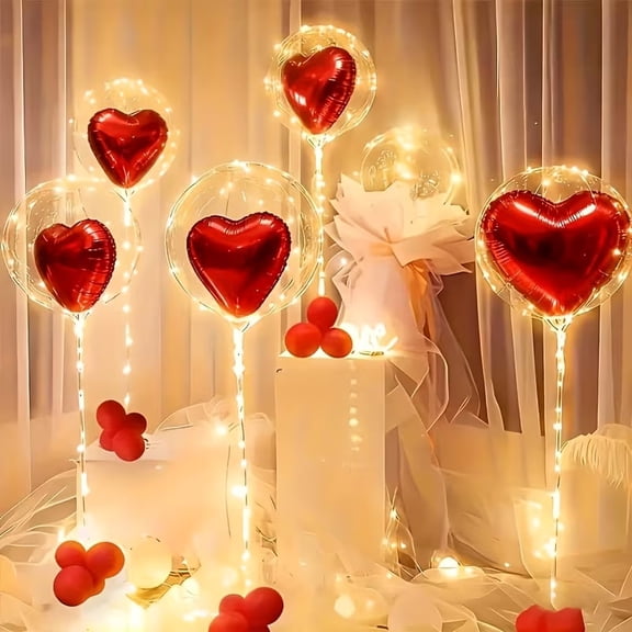 10pcs Red Heart-Shaped Aluminum Foil Balloons Set - Romantic Transparent Bobo Design for Celebrations