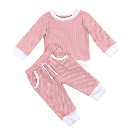 

Xiaodriceee Baby Long Sleeves + Trousers Casual Outfit Classic Round Neck Ribbed Closure with Pocket Spring Clothing