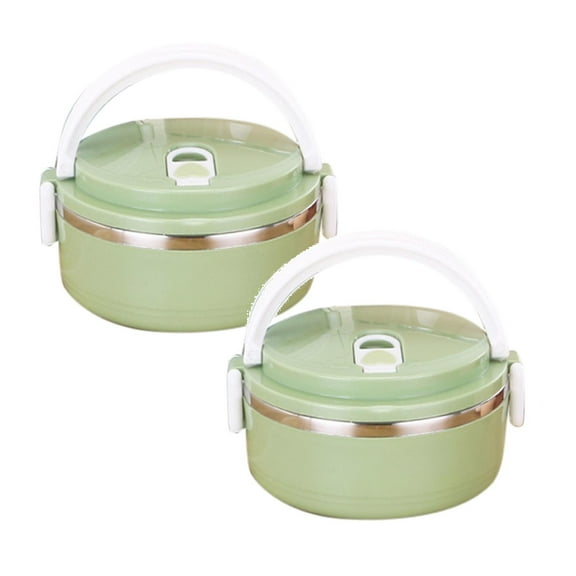 2Pcs For Hot Food Lunch Thermal Lunch Stackable Hot Food Insulated Stainless Steel Round Lunch Sealed Food Containers Layer Green Food Storage