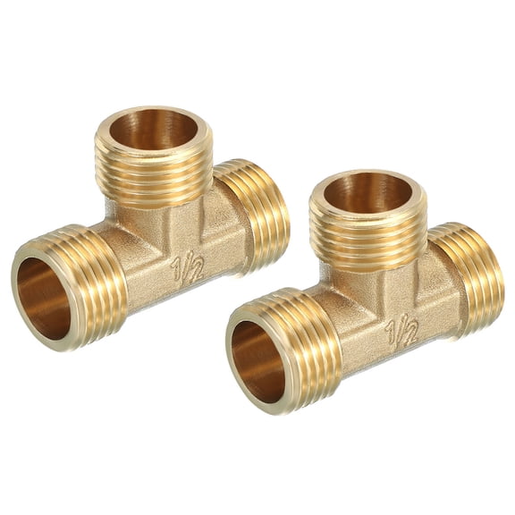 Uxcell 2pcs G1/2" Thread Brass Tee Pipe Fitting 1.9" Length, Gold