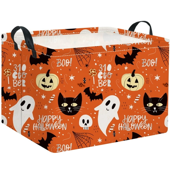 Haomeiliy Rectangular Halloween Basket for Boys and Girls Kids Trick or Treat Pumpkin Basket for Halloween Parties Cute Storage Bin Organizer Box Room Decor(Yellow Halloween)
