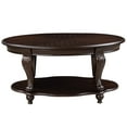 thumbnail image 3 of 42" Oval Solid Wood Coffee Table - Espresso Vintage Farmhouse Table with Carved Legs & Open Storage Shelf, 3 of 10