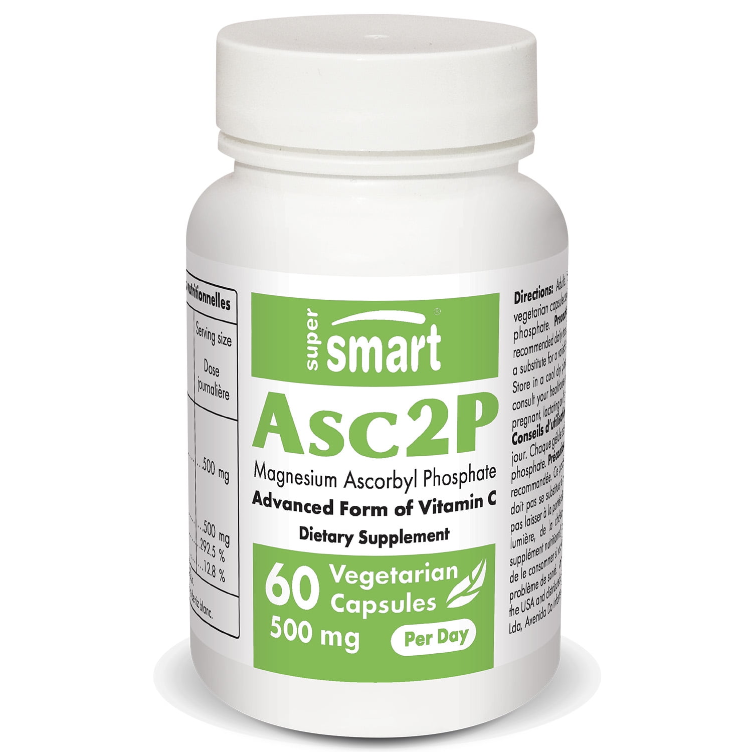 Supersmart - Asc2P 500 mg per Day - Vitamin C Supplement - with Magnesium Ascorbyl Phosphate - Immune Support & Antioxidant | Non-GMO & Gluten Free - 60 Vegetarian Capsules