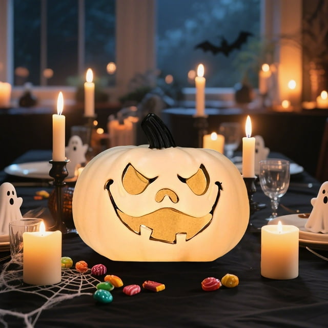 Décoration Gonflable Citrouille d'Halloween à Piles pour Intérieur Extérieur Porche Jardin Table de Fête
