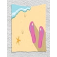 thumbnail image 1 of Flip Flop Tapestry, Pinky Beach Thong and Starfish on Grainy Looking Sands by the Waves, Wall Hanging for Bedroom Living Room Dorm Decor, 40W X 60L Inches, Seafoam Pink and Cream, by Ambesonne, 1 of 2