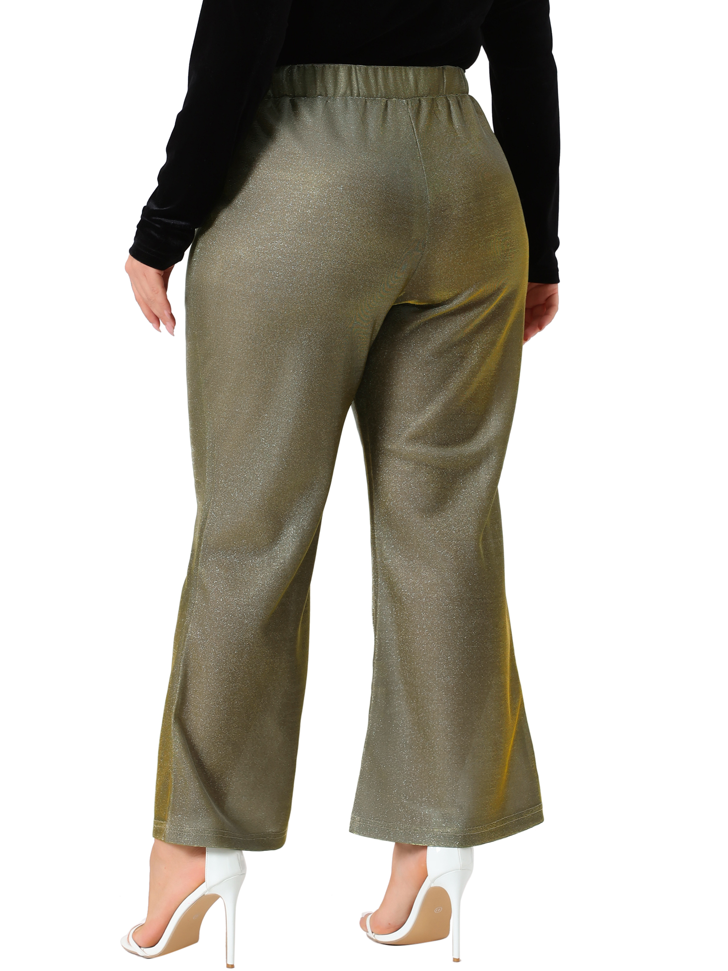 DARING DIVA Women's Plus Metallic Sparkly High Waist Wide Leg Pants 3X Gold