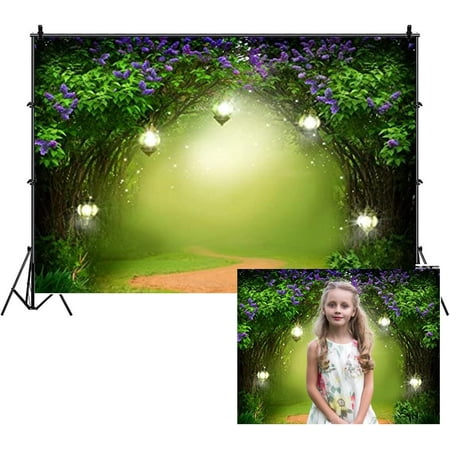 Image of 10x8ft Spring Enchanted Garden Backdrop Enchanted Forest Purple Flowers Photography Background Baby Party Girls