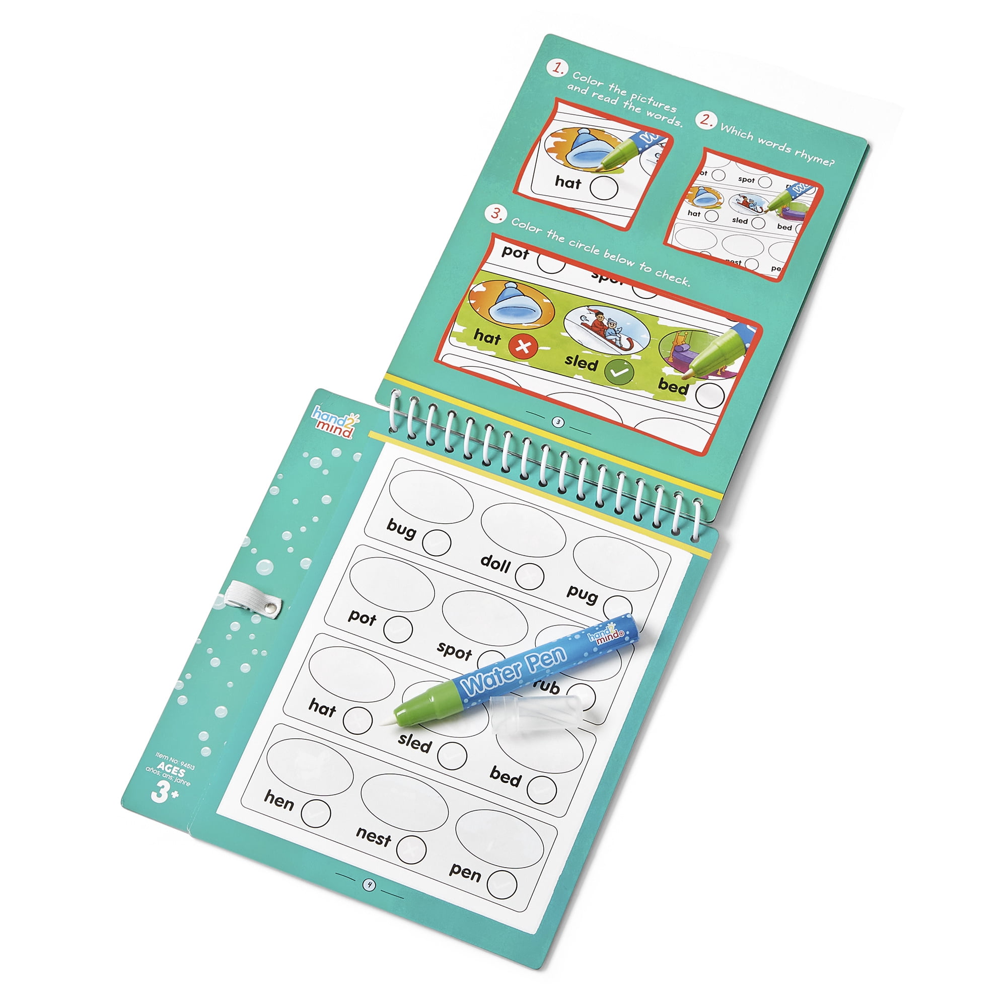 hand2mind Bob Books Rhyming Words Water Workbook, Water Reveal Coloring Book for Toddlers, Mess Free Painting, Learn to Read, Quiet Time Activities for Kids 3-5, Kids Travel Must Haves
