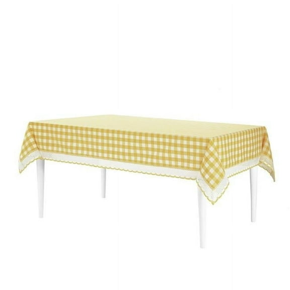 60 x 84 in. Buffalo Check Rectangle Tablecloth with Macram Trim, Yellow