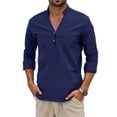 thumbnail image 1 of Camisas de los Hombres de Manga Larga Casual Color Sólido Solapa Mezcla de Lino, Suéter de Mitad de Cremallera para el Ocio Diario Al Aire Libre, 1 of 8