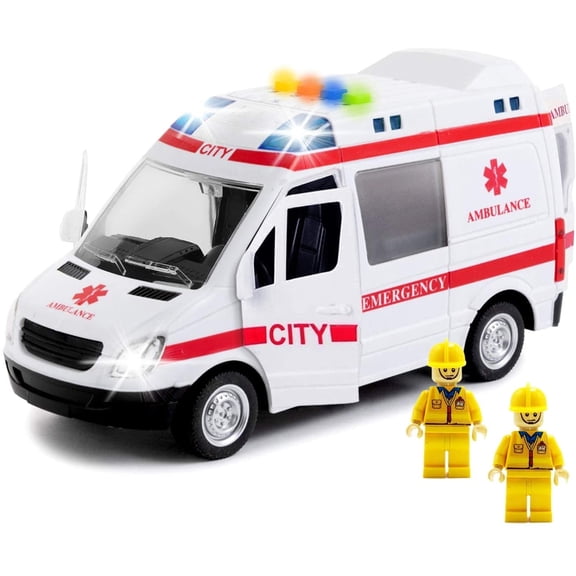Toy To Enjoy Ambulance Toy Car with Light & Siren Sound Effects - Friction Powered Wheels & LED Lights - Heavy Duty Plastic Rescue Vehicle Toy for Kids & Children