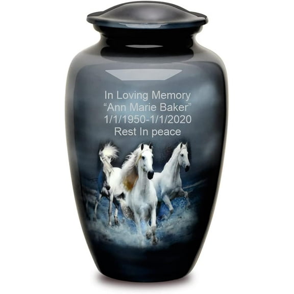 Personalized Urns for Human Ashes, Customized 3 Horses Adult Cremation Urn, Adult Urn with Velvet Bag.