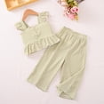 thumbnail image 5 of Caqnni Toddler Baby Girl Summer Clothes Floral Short Sleeve Shirt Top and Shorts Cute Ribbed Outfit Clothing Set 2Pcs Summer Playwear Beach Outfits 6-7 Years,Green, 5 of 6