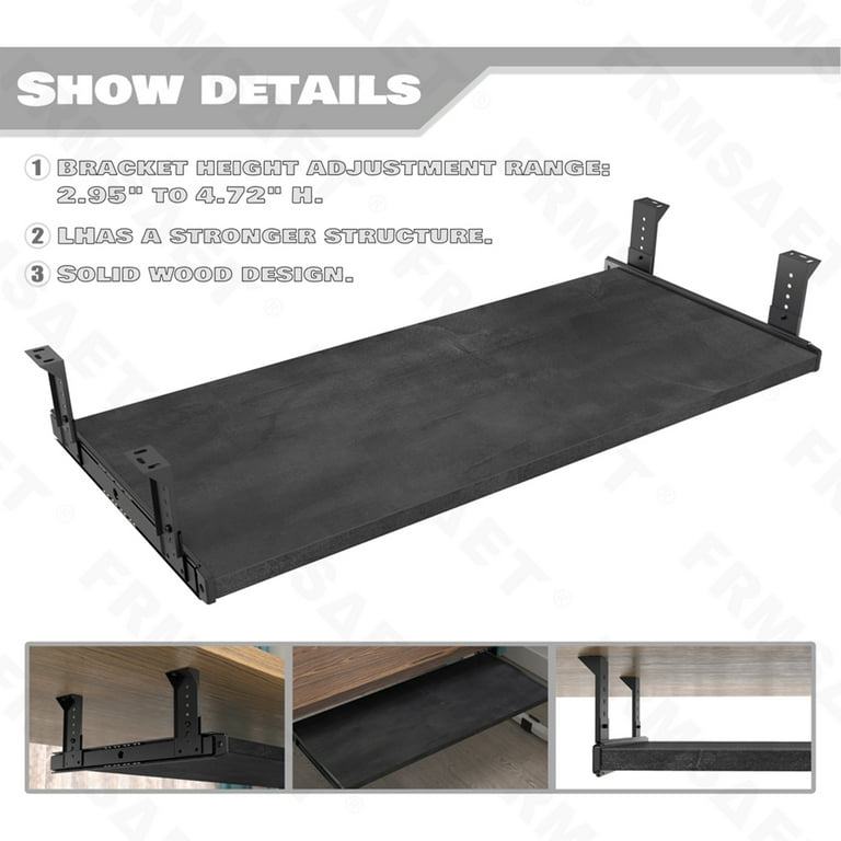 FRMSAET Office Furniture Accessories 24/30 inches Hardware Keyboard Drawer  Tray Wood Holder Under Desk with Adjustable Height Slide . (30 inches,Black